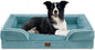 Comfort Expression Orthopedic Dog Bed for Large Dogs 36x27 Inch, Waterproof Supportive Egg Crate Foam Large Pet Bed with Removable Bolster, Dog Couch with Washable Cover & Non-Slip Bottom, Washed Blue
