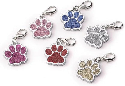 Cute Personalized Pet Name Tags for Cats/Dogs - Glitter Custom pet id tag, Dog id Tags Engraved for Pets, Customizable cat tag, pet Collar Charms, Dog Name tag (Paw-Shaped-Small: Purple)