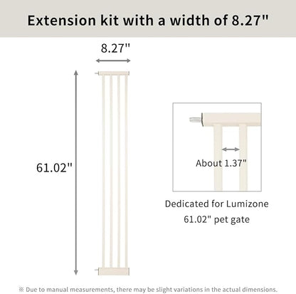 Lumizone Extra Tall Cat Gate Extension Kit 61.02" High Pressure Mounted 8.27" Extra Wide 1.37" Gap No Drilling Tall Pet Gate for Dogs (Cream, 61.02" H x 8.27" W, Extension)