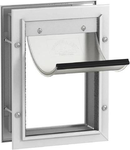 Hakuna Pets Deluxe Aluminum Pet, Cat and Dog Door with 2-Way Locking Panel for Screens, Doors and Walls up to 2.8" Thick, Small, White