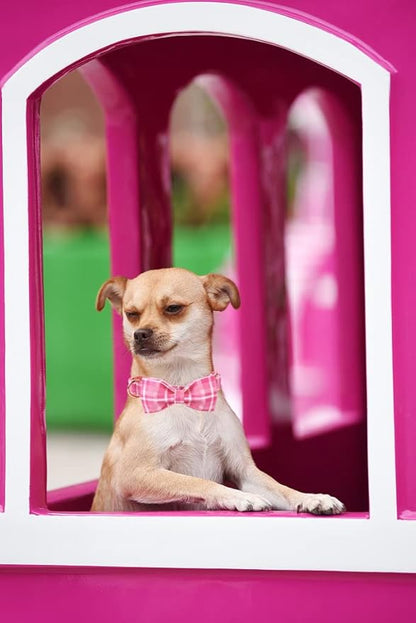 Lionheart glory Pink Plaid Dog Collar, Adjustable Dog Collar with Bowtie, Pet Gift Girl Collar for Dog Soft Bowtie Dog Collars for X-Large Dogs