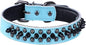 Spiked Studded Dog Collar, Genuine Leather Dog Collar, Adjustable Pet Collars for Medium Large Bulldog Pitbull Mastiff Poodle Boxer (L:37-47cm, Blue-1)