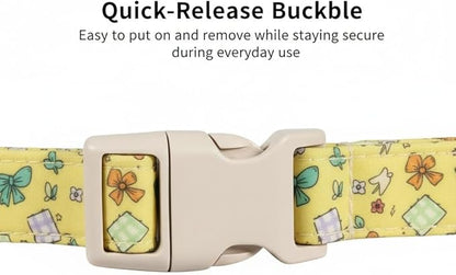 Dog Collars for Medium Dogs, Yellow Dog Collar with Cute Bow Print and Charm, Adjustable Medium Collar for Girl Female Dogs
