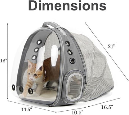Back Expandable Cat Backpack Carrier, Fit up to 12 lbs, Space Capsule Bubble Window Pet Carrier Backpack for Kitten Bunny Rabbie and Small Puppy Grey