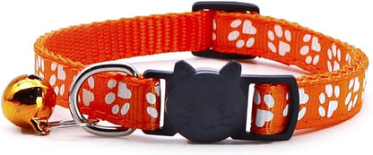 Reflective Cat Collars Breakaway with Bell 2-Pack Girl Boy Pet Kitten Collar with Star Moon Patetrn Adjustable 7.5-12.5 Inch (Orange)