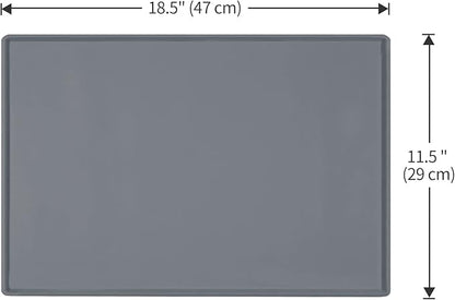 Dog Food Mat,Silicone Waterproof Food Tray,Non Slip Pet Bowl Mats Placemat,0.6" Raised Edge,Suitable for Most Small and Medium Sized Pets,18.5" x 11.5"