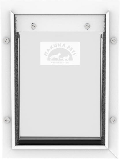 Hakuna Pets Deluxe Aluminum Pet, Cat and Dog Door with 2-Way Locking Panel for Screens, Doors and Walls up to 2.8" Thick, Small, White