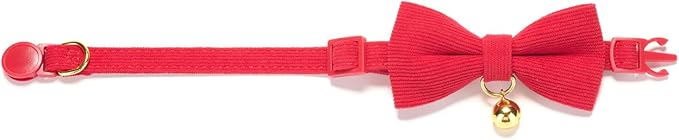 Soft Corduroy Cat Collar with Bell and Bowtie, Safety Breakaway Clasp, Adjustable for Kitten and Cats Red Color.