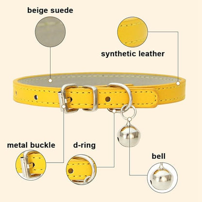Orange XS Cat Collar with Bell, Soft Pu Leather Dog Collars Adjustable Buckle for XXS Extra Small Medium Tiny Female Male Boys Girls Pets Puppy Kitten Teacup Yorkie X-Small