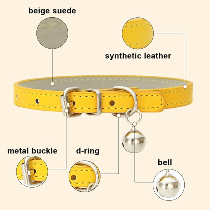 Blue XS Dog Collar with Bell, Soft Pu Leather Cat Collars Adjustable Buckle for XXS Extra Small Medium Tiny Female Male Boys Girls Pets Puppy Kitten Teacup Yorkie X-Small