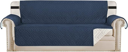 H.VERSAILTEX Reversible Sofa Slipcover Furniture Protector Water Resistant 2 Inch Wide Elastic Straps Sofa Cover Couch Covers Pets Kids Fit Sitting Width Up to 66" (Sofa: 75" x 110", Navy/Beige)