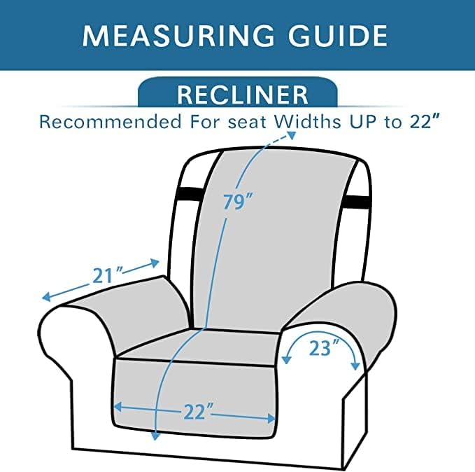 H.VERSAILTEX Reversible Quilted Recliner Covers Water Resistant Furniture Protector for Reclienr Chair with Elastic Straps for Pets Kids Sitting Width Up to 22"(Recliner, Light Grey/Beige)