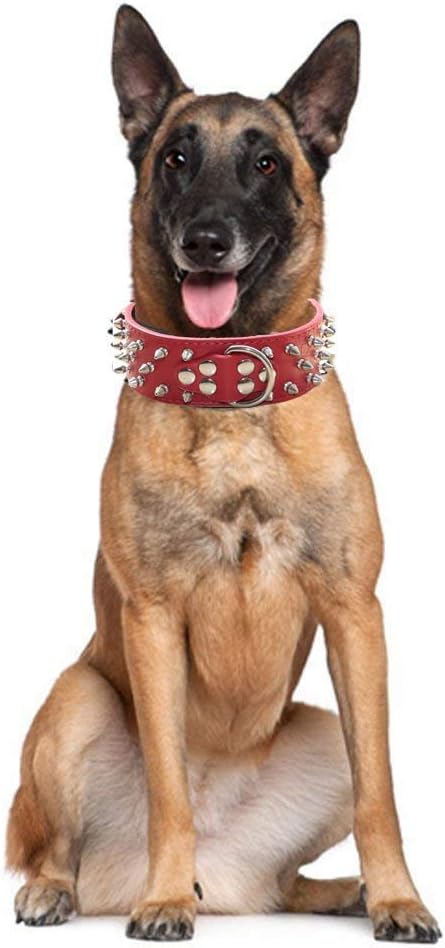 Serijoars Spiked Studded Dog Collar, PU Leather Dog Collar, Adjustable Pet Collars for Medium or Large Breed Pet (XL, Leopard1)