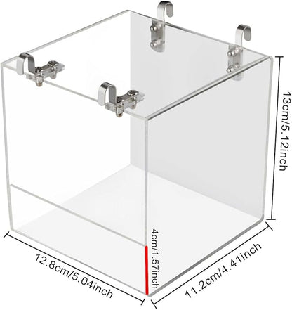 Hanging Cube Bird Bath Cage, Transparent Bird Bathtub Bath Shower with Stainless Steel Hooks for Small Bird Canary Parakeet Budgerigar Parrots Crested Myna Cockatiel Lovebird (Small)
