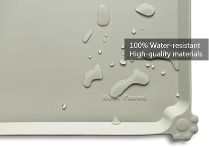Hoki Found Large Silicone Non Slip Pet Food Mats - Bowl Placemats for Dog Cat - Waterproof - Cream Green