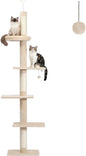 PETEPELA Floor to Ceiling Cat Tree, Cat Tower 5-Tier Height(95-107 Inches) Adjustable, Tall Cat Climbing Tree Featuring with Scratching Post, Cozy Bed,Interactive Ball Toy for Indoor Cats/Kitten Beige