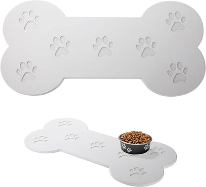 Diatomaceous Earth Dog Food Mat, Large 19.6"x9.8" Bone Shape with Paw Print Design, Super Absorbent Fast Drying Non-Slip Pet Bowl Mat for Food and Water, Waterproof Floor Mat for Small Medium Dogs