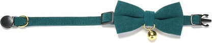 Cotton Breakaway Cat Collar with Bow Tie and Bell, Adjustable Cute Soft Corduroy Kitten Collars for Girl and Boy Cats