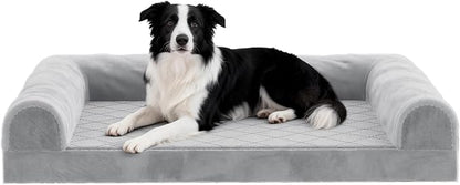 Simple Trending Orthopedic Dog Beds Large Sized, Dog Couch Sofa Bed with Washable Cover, Waterproof Egg-Crate Foam Pet Bed with Sides, Grey