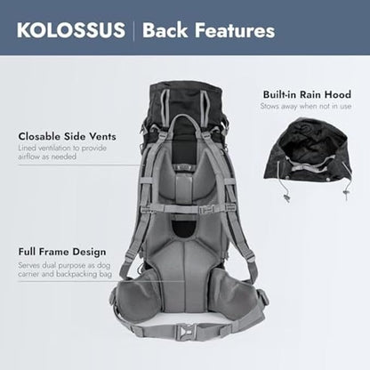 K9 Sport Sack Kolossus - XXL, Black - The Big Dog Backpack - Ideal for Dogs 26-29” Long - Fully Adjustable Pet Carrier - Doubles as a Professional-Grade 60L Hiking Pack