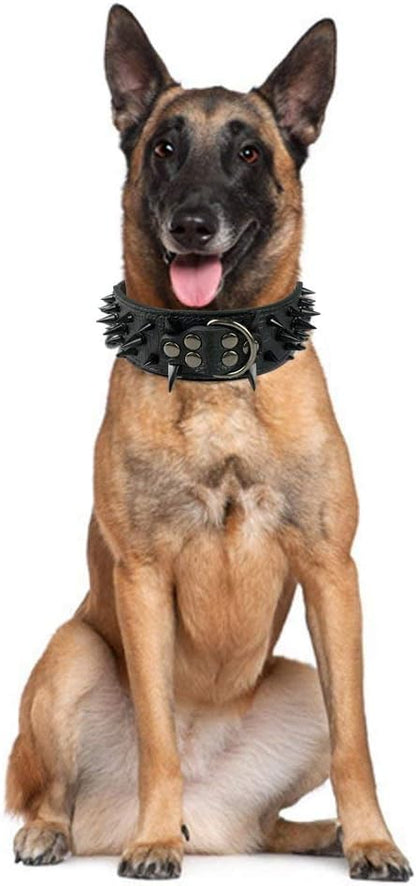 Serijoars Spiked Studded Dog Collar, PU Leather Dog Collar, Adjustable Pet Collars for Medium or Large Breed Pet (L, Gold Brown3)