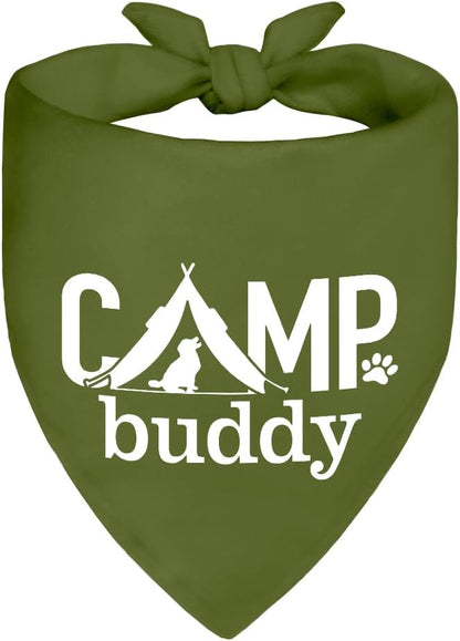Camp Buddy Green Dog Bandana, Funny Puppy Scarf Photo Prop for Explore Outdoor Adventure Hiking Camping Mountain, Unique Gifts for Dog Lover, for Ranger, Pup Scouts Bandana