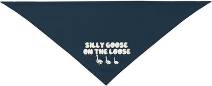 Silly Goose on The Loose Triangle Dog Bandana,Summer Bandana Funny Triangle Dogs Scarf Handkerchief Soft Adjustable Puppy Bandanas (Ink Blue)