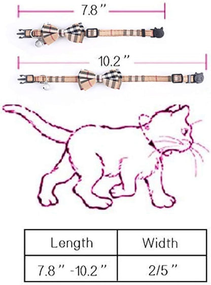 SuperBuddy Cat Collars Breakaway with Cute Bow Bell - 2 Pack Kitten Collar Plaid Cat Collar with Removable Bowtie Cat Collar for Cats Kittens…