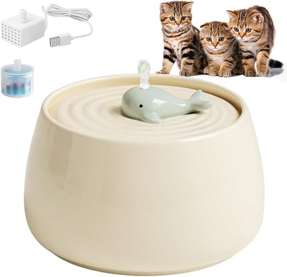 Ceramic Cat Water Fountain, 45oz/1.3L Ultra-Silent Automatic Pet Drinking Water Dispenser for Cats Indoor with Cute Design, Activated Carbon Filter, Perfect for Cats and Small Dogs (White)