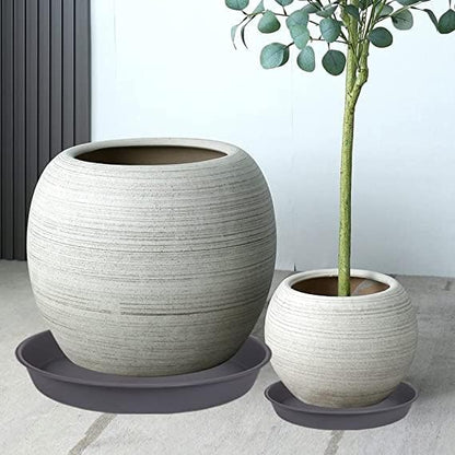 2 Pack of 20 21 inch Plant Saucer Round, Deep Plant Saucers for Pots, Heavy Duty Plastic Plant Drip Tray for Indoors Outdoor, Bird Bath Bowls, Plant Trays for Planter 19-22" (21 inch, Cement)