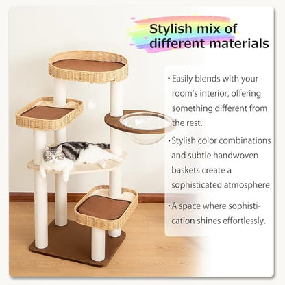 Modern Cat Tree for Large Cats, 48-Inch Tall Cat Tree Tower with Wide Shelves Cotton Scratching Posts, Super Sturdy Base, Cozy Perches, and Interactive Toys for Indoor