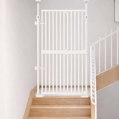unipaws 57" H Cat Gate for Stairs, Fit for 21"-34" Wide Narrow Sapce, Auto Closing and No Drilling Cat Safety Gate, Cat Dog Proof, Indoor Use, White