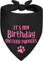 It's My Birthday Mother Puppers Black Dog Bandana, Birthday Gifts for Dog Mom, Funny Pup Scarf Accessory Decoration Photo Shoot for Party Dinner Holiday, Cute First Birthday Supply for Pup
