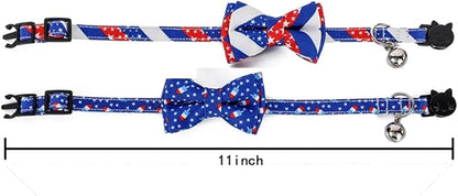 2-Pack Breakaway Cat Collars with Removable Double-Layer Bow Tie and Bell for Boy and Girl Cats Safety Kitten Collars Suitable for Festivals and Daily. (Independence Day 2)