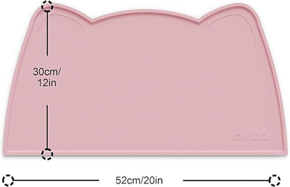 OHMO - Cat Food Mat, Silicone Pet Feeding Mat for Floor Non-Skid Waterproof Dog Water Bowl Tray, Easy to Clean Pet Placemat (Pink, 20 * 12'')