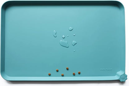 Hoki Found Silicone Pet Food Mats Tray - Non Slip Cat & Dog Bowl Mats - Waterproof & Pet-Friendly for Carpet - Glacier
