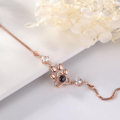 Custom Photo Projection Bracelet Dog Paw Bracelets Personalized Photo Bracelet with Picture inside Pet Dog Cat Paw Charm Picture Bracelets for Christmas Anniversary