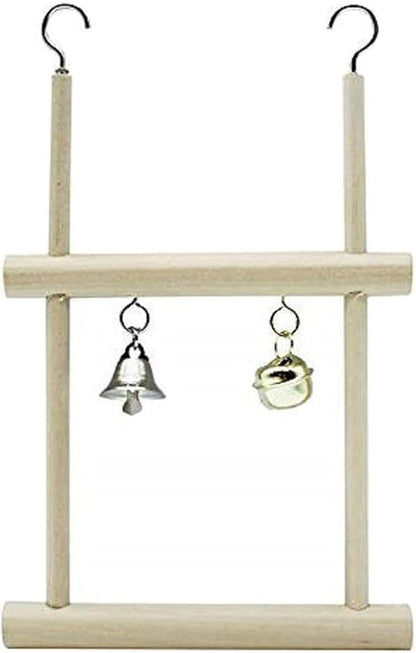 Litewoo Bird Stand Parrot Perches Hanging Swing Natural Wood Stand Platform with Bells for Finch Parakeet Budgie African Grey Cockatiel Cage Accessories