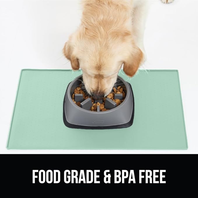 GORILLA GRIP 100% Waterproof Raised Edge BPA Free Silicone Pet Feeding Mat, Dog Cat Food Mats Contain Spills Protects Floors, Placemats for Cats and Dogs Water Bowl, Pets Accessories 18.5x11.5 Mint