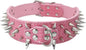 Serijoars Spiked Studded Dog Collar, PU Leather Dog Collar, Adjustable Pet Collars for Medium or Large Breed Pet (L, Pink5)