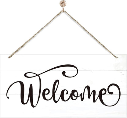 Welcome Sign for Front Door, Welcome Decor Wooden Hanging Sign for Wall Decor, Rustic Funny Wooden Outdoor Front Door Hanging Decoration 13.8X6.9 inches