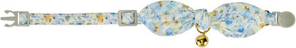 2 Pack Cotton Cat Collar, Removable Bowtie, Floral Pattern, Safety Breakaway Clasp, Adjustable for Cats.(Adult Cat, Blue Daisy and Floral)