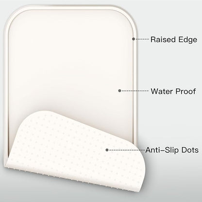Pet Feeding Mat [Warped Resistant Raised Edge], Water-Proof Silicone Placement for Food Water Bowls, Anti-Slip Base Protect Floor, BPA-Free&Dishwasher-Safe [28.5x16.5inch XL, Sand White]