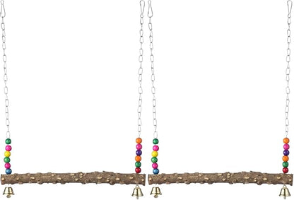 2PCS Chicken Bird Swings - Natural Wooden Swing Toys with Wooden Stands for Chickens, Hens & Parrots