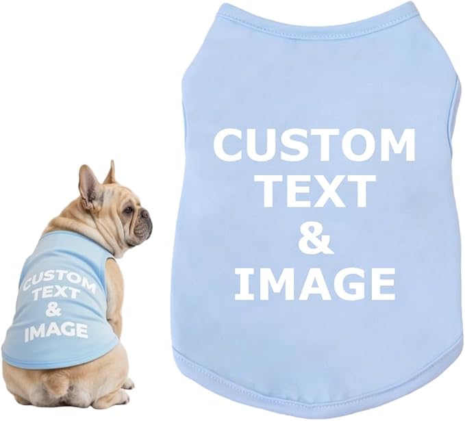 Custom Dog Shirt,Personalized Pet Apparel with Name Text Photo Image,Lightweight Breathable Puppy Kitten Cotton Vest for Small Medium Large Dogs Cats,Puppy Gift (Blue, XX-Large)