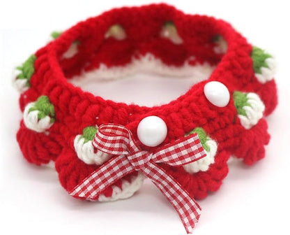 Cat Collar Breakaway, Kitten Collar with Cute Bow Tie and Strawberry Pattern Comfortable for Kitty and Small Puppies, Bandana Fits Neck 2-3 Inches(S)(red)