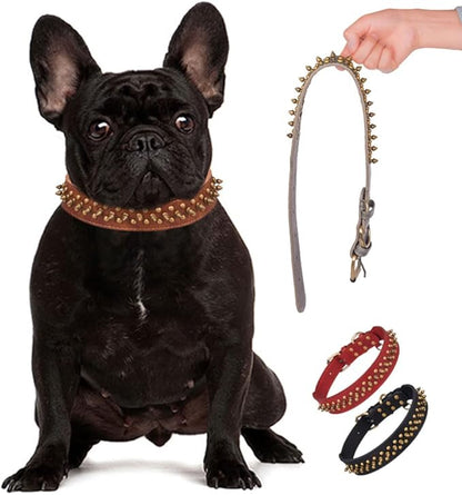 Spiked Dog Collar Soft Pu Leather Mushrooms Rivet Spike Studded Puppy Adjustable Pet Collars for Small Breeds (XS, Red2)