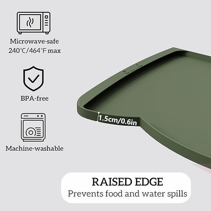 OHMO Dog Food Mat(Camo Green, 24 * 15'') w/Residue Collection Pocket Silicone Pet Feeding Mat for Floor High Edges Anti Spills Waterproof Cat Water Bowl Tray, Easy Clean Placemat