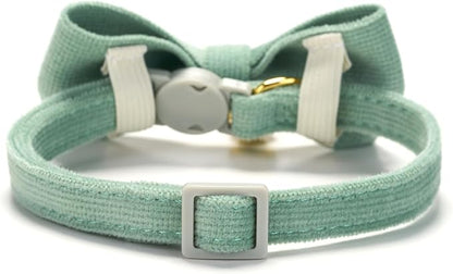 Cotton Breakaway Cat Collar with Bow Tie and Bell, Adjustable Cute Soft Corduroy Kitten Collars for Girl and Boy Cats