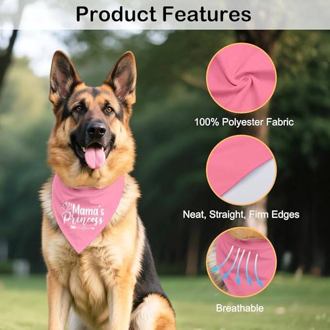 Mama's Princess Pink Dog Bandana, Cute Crown Pet Scarf Accessories for Dogs Girl, Funny Photo Prop Decor for Mother's Day Party, Christmas Birthday Gifts for Puppy Mom Dad Pet Owners